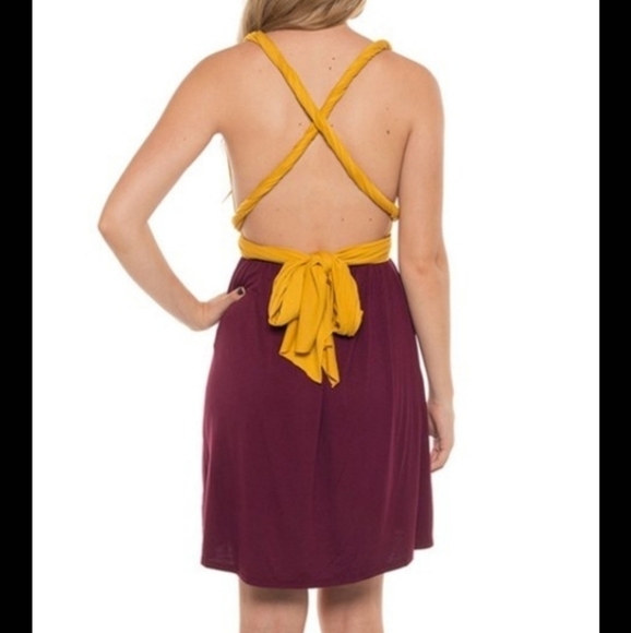 Burgandy & Gold convertible asymmetrical dress NWT - Picture 2 of 4